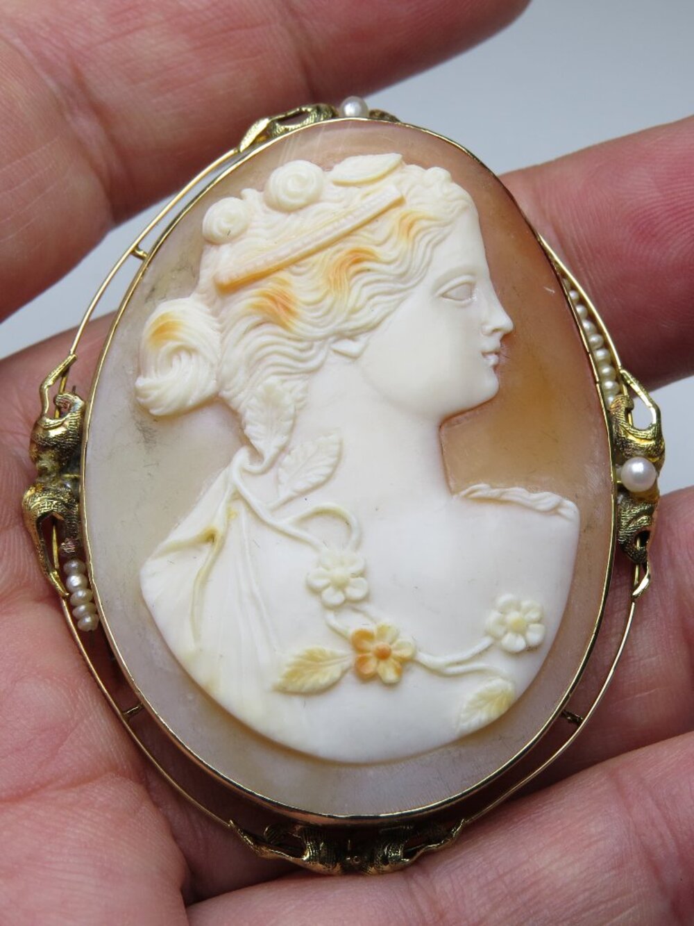 10K Cameo Brooch & Pendant Vintage 1940's 18gr
